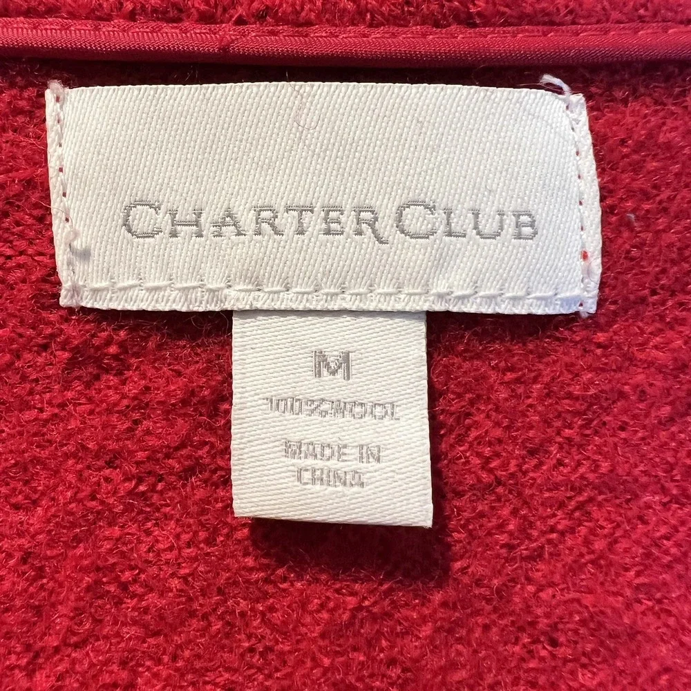 Charter Club 100% Wool Ruffle V-Neck Red Cardigan Sweater Career Holiday Medium - Picture 4 of 9